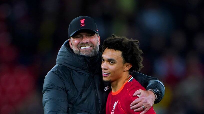 File photo dated 20-11-2021 of Trent Alexander-Arnold with Jurgen Klopp. Trent Alexander-Arnold has announced he will leave Liverpool when his contract expires at the end of the season. Issue date: Monday May 5, 2025.