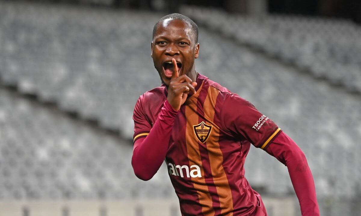 Thabo Moloisane of Stellenbosch FC celebrates his goal during the CAF Confederation Cup 2024/25 game between Stellenbosch FC and AS Vita at Cape Town Stadium, South Africa on 13 September 2024 © Ryan Wilkisky/BackpagePix