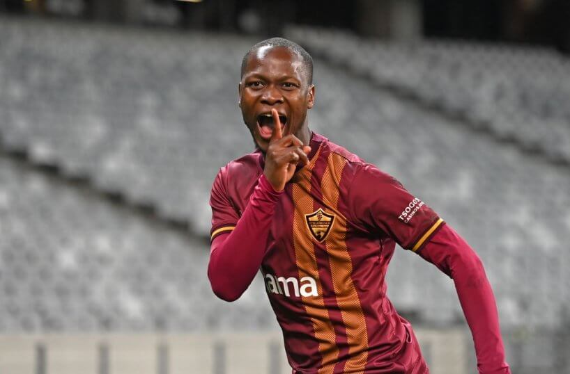 Thabo Moloisane of Stellenbosch FC celebrates his goal during the CAF Confederation Cup 2024/25 game between Stellenbosch FC and AS Vita at Cape Town Stadium, South Africa on 13 September 2024 © Ryan Wilkisky/BackpagePix