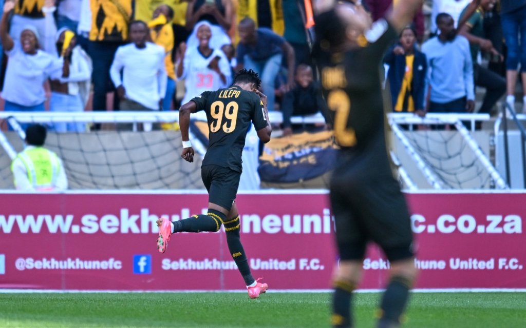 Glody Lilepo of Kaizer Chiefs celebrates a goalin the Betway Premiership.
