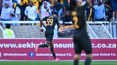 Glody Lilepo of Kaizer Chiefs celebrates a goalin the Betway Premiership.