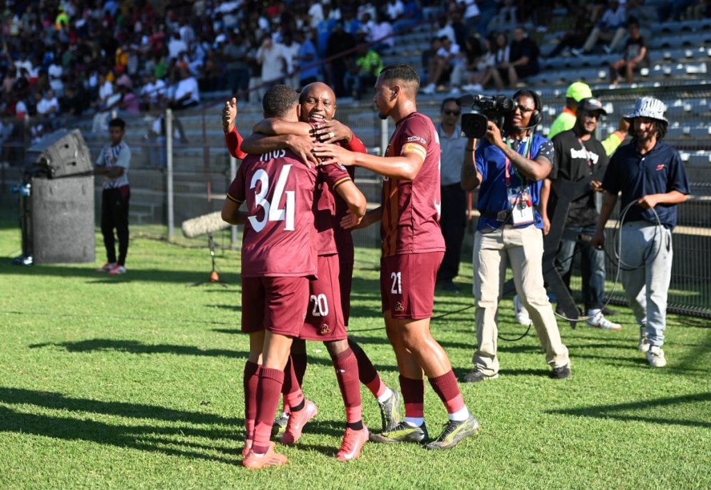Stellenbosch players celebrate goal in Betway Premiership.