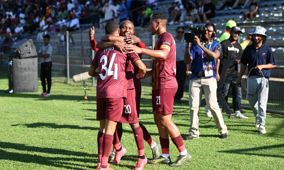 Stellenbosch players celebrate goal in Betway Premiership.