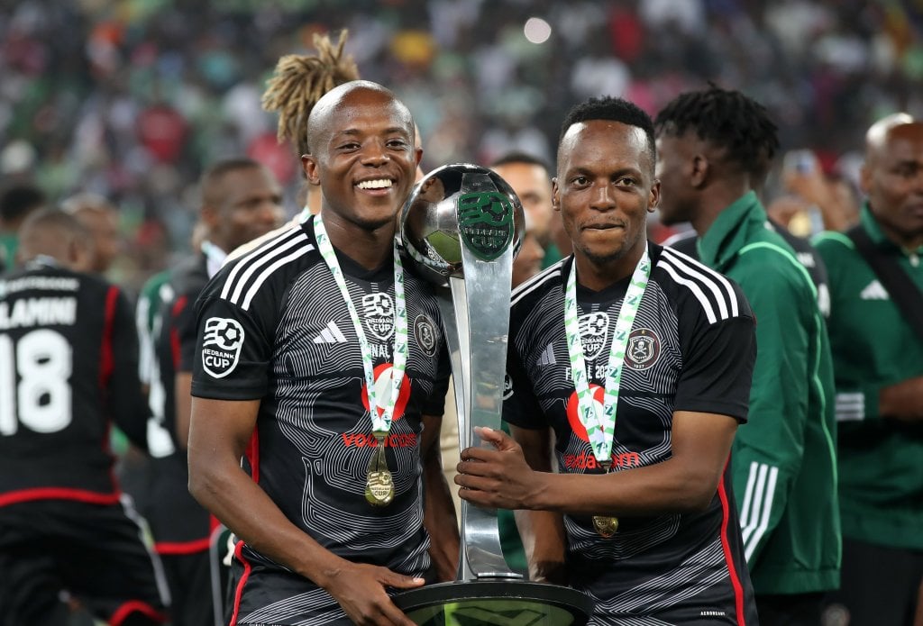 Zakhele Lepasa and Patrick Maswanganyi of Orlando Pirates.