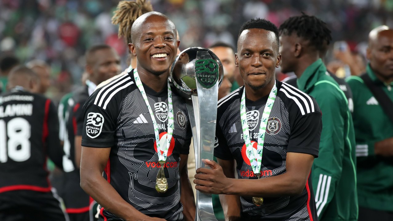 Zakhele Lepasa and Patrick Maswanganyi of Orlando Pirates.
