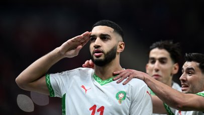 Ismael Saibari of Morocco celebrates goal with teammates during the 2025 Africa Cup of Nations AFCON quarter final match between Cameroon and Morocco at Prince Moulay Abdellah Stadium in Rabat, Morocco on 09 January 2025 ©Majt Esseddik/BackpagePix
