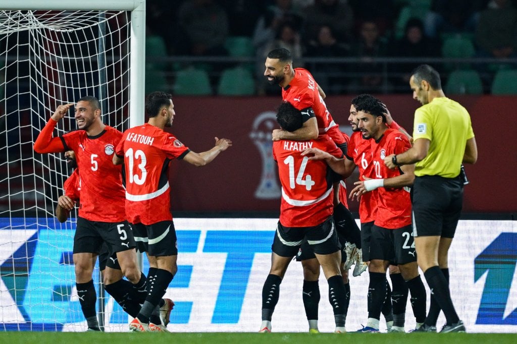Mohamed Salah of Egypt celebrates goal with teammates