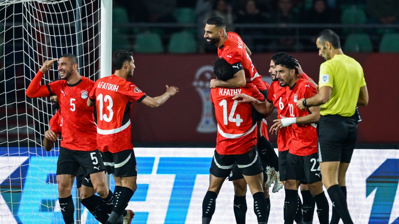 Mohamed Salah of Egypt celebrates goal with teammates