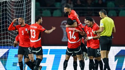 Mohamed Salah of Egypt celebrates goal with teammates