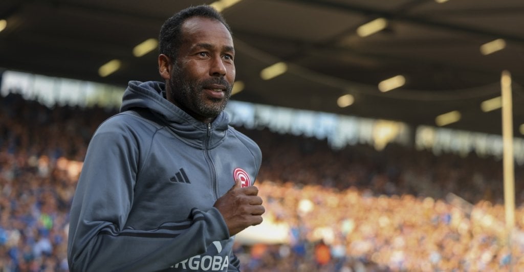 Dusseldorf head coach Daniel Thioune looks on prior the German Bundesliga Relegation play-offs, 1st soccer match between VfL Bochum and Fortuna Duesseldorf in Bochum, Germany, 23 May 2024. EPA/CHRISTOPHER NEUNDORF CONDITIONS - ATTENTION: The DFL regulations prohibit any use of photographs as image sequences and/or quasi-video.