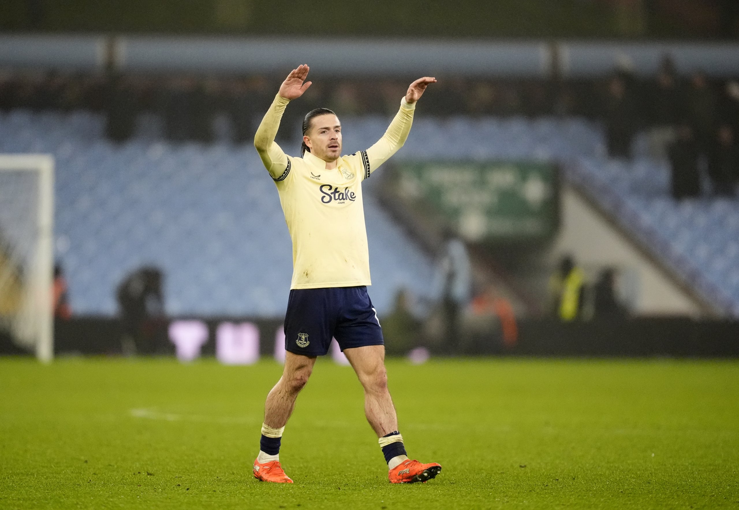 Everton's Jack Grealish thanks the home fans after the Premier League match at Villa Park, Birmingham. Picture date: Sunday January 18, 2026.