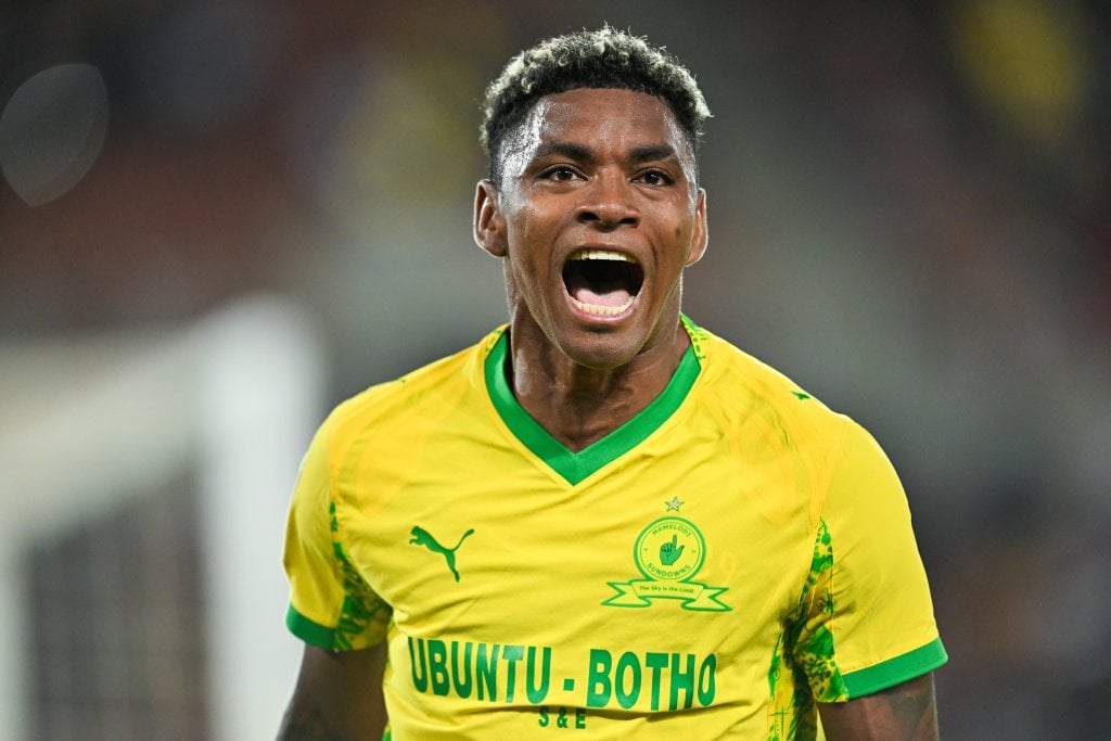 Brayan Leon of Mamelodi Sundowns celebrates a goal during the Betway Premiership 2025/26 match between Sekhukhune United and Mamelodi Sundowns at Peter Mokaba Stadium in Polokwane on 27 January 2026 ©Alche Greeff/BackpagePix