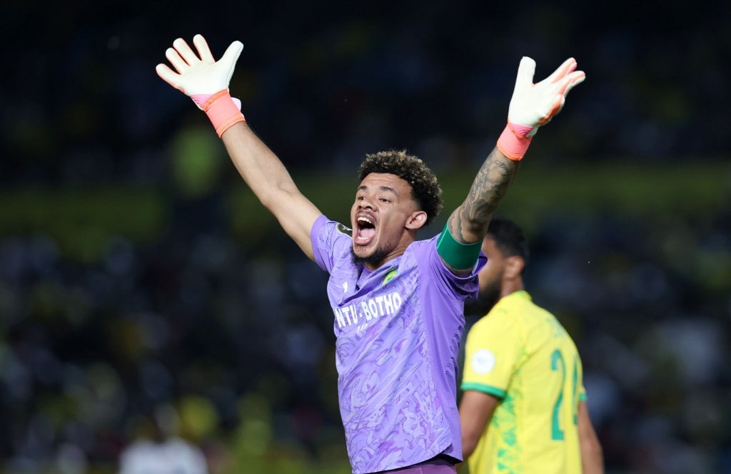 Ronwen Williams of Mamelodi Sundowns reacts during the CAF Champions League 2025/26 match between Mamelodi Sundowns and Al Hilal at the Loftus Versfeld Stadium, Pretoria on the 23 January 2026 ©Muzi Ntombela/BackpagePix