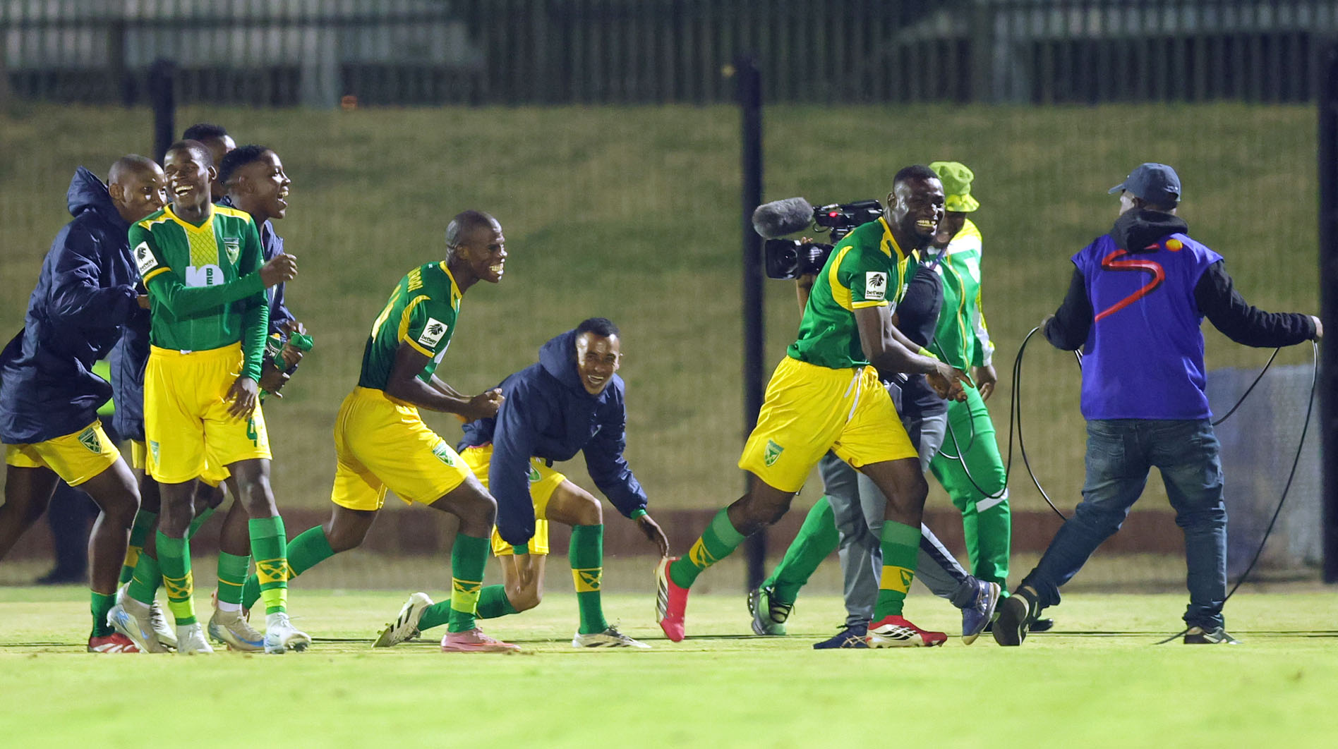 Junior Dion of Golden Arrows celebrates goal with teammates during the Betway Premiership 2025/26 match between Magesi FC and Golden Arrows at Seshego Stadium in Polokwane on 13 February 2026 ©Samuel ShivambuBackpagePix