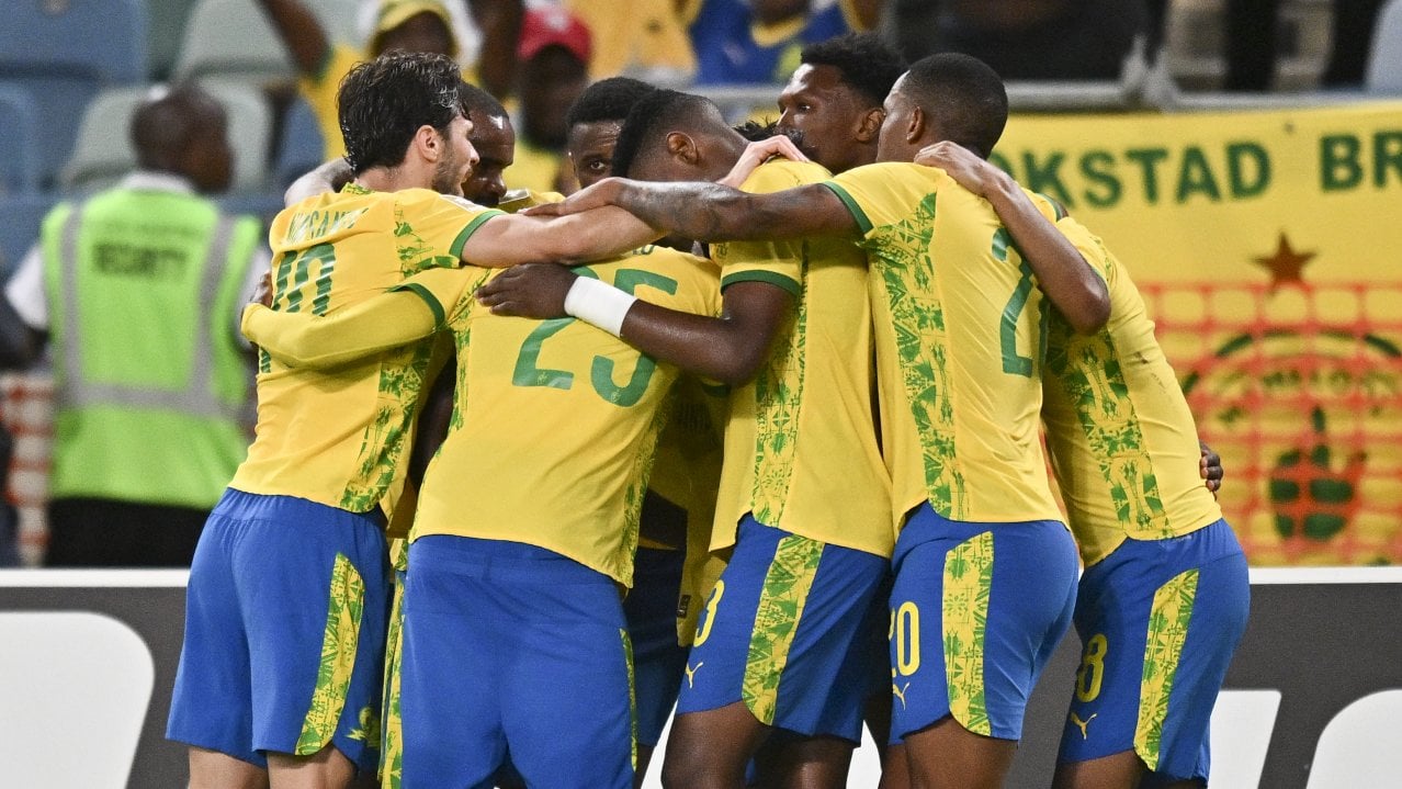 Celebration as Marcelo Allende of Mamelodi Sundowns nets the ball to gives his team the 1 - 0 lead during the Betway Premiership 2025/26 game between AmaZulu and Mamelodi Sundowns at Moses Mabhida Stadium on 24 February 2026 © Gerhard Duraan/BackpagePix