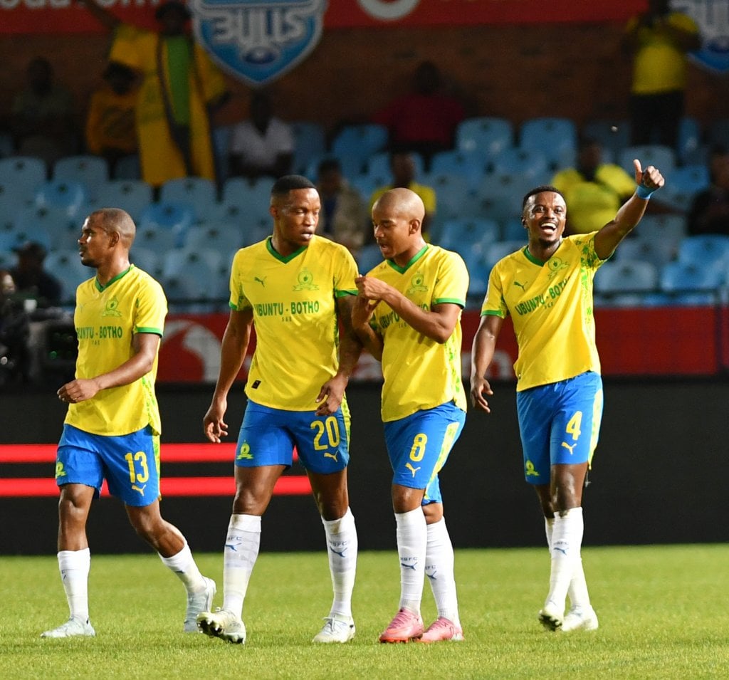 Teboho Mokoena of Mamelodi Sundowns celebrates goal with team mates during the Betway Premiership 2025/26 match between Mamelodi Sundowns and Lamontville Golden Arrows at Loftus Versfeld Stadium, in Pretoria on 04 March 2026 ©Phakamisa Lensman/BackpagePix