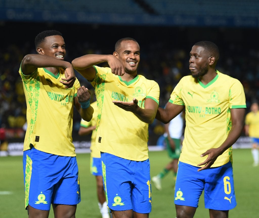 Iqraam Rayners of Mamelodi Sundowns celebrates goal with team mates during the Betway Premiership 2025/26 match between Mamelodi Sundowns and Lamontville Golden Arrows at Loftus Versfeld Stadium, in Pretoria on 04 March 2026 ©Phakamisa Lensman/BackpagePix
