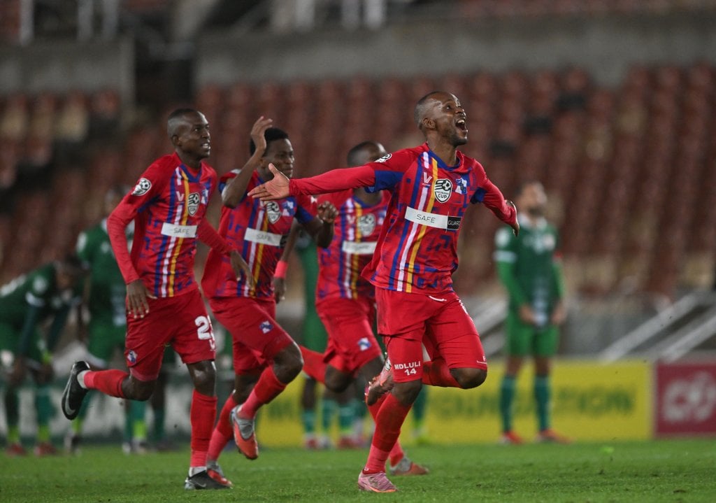 Milford FC celebrates during the 2026 Nedbank Cup Quarterfinals match between Sekhukhune United FC and Milford FC at the Peter Mokaba Stadium in Polokwane on the 07 March 2026 ©Sydney Mahlangu BackpagePix