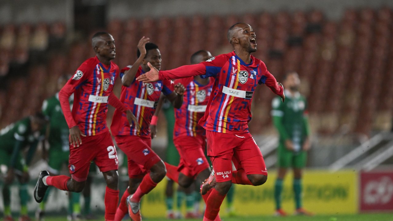 Milford FC celebrates during the 2026 Nedbank Cup Quarterfinals match between Sekhukhune United FC and Milford FC at the Peter Mokaba Stadium in Polokwane on the 07 March 2026 ©Sydney Mahlangu BackpagePix