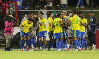 Miquel Silva Reisinho of Mamelodi Sundowns celebrates goal with teammates during the Betway Premiership 2025/26 match between Orbirt College and Mamelodi Sundowns at Olympia Park Stadium in Rustenburg on 10 March 2026 ©Samuel ShivambuBackpagePix