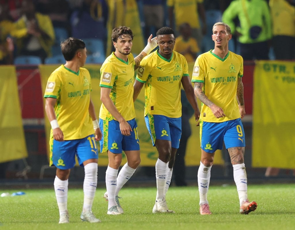 Tebogo Mokoena of Mamelodi Sundowns celebrates goal with teammates during the Betway Premiership 2025/26 match between Mamelodi Sundowns and Marumo Gallants at Loftus Versfeld Stadium in Pretoria on 17 March 2026 ©Samuel ShivambuBackpagePix