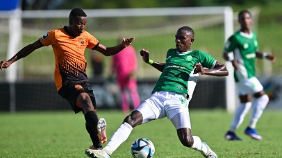 Bonginkosi Dlamini of Polokwane City fouled by Nkosikhona Radebe of AmaZulu during the Betway Premiership 2025/26 match between Polokwane City and Amazulu at Old Peter Mokaba Stadium in Polokwane on 21 March 2026 ©Alche Greeff/BackpagePix