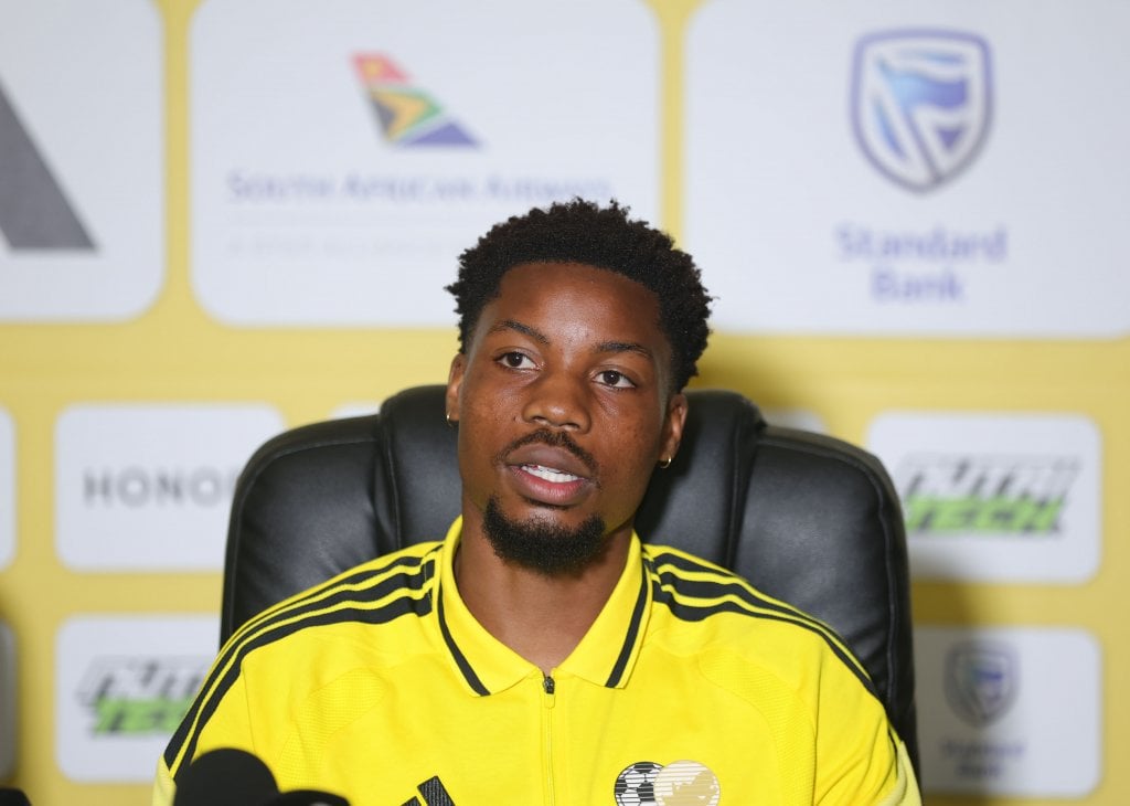 Ime Okon of South Africa during the Bafana Bafana press conference at Southern Sun Hotel in Pretoria on 23 March 2026 ©Samuel ShivambuBackpagePix