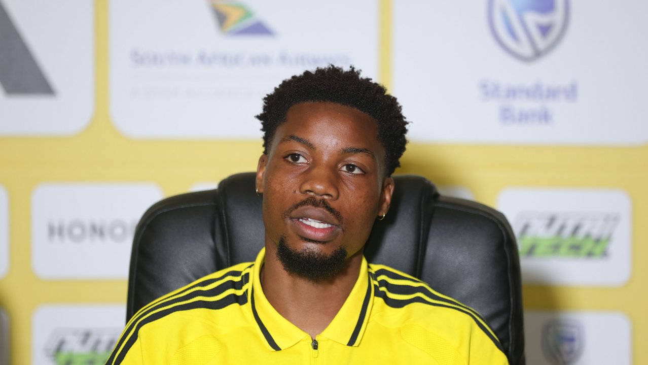 Ime Okon of South Africa during the Bafana Bafana press conference at Southern Sun Hotel in Pretoria on 23 March 2026 ©Samuel ShivambuBackpagePix