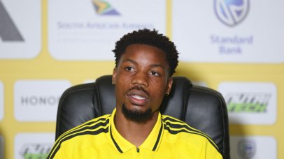 Ime Okon of South Africa during the Bafana Bafana press conference at Southern Sun Hotel in Pretoria on 23 March 2026 ©Samuel ShivambuBackpagePix
