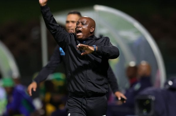 Pitso Dladla,, head coach of Durban City reacts during the Nedbank Cup 2026 quarterfinal match between Golden Arrows and Durban City at King Zwelithini Stadium in Durban on 08 March 2026 ©Samuel ShivambuBackpagePix