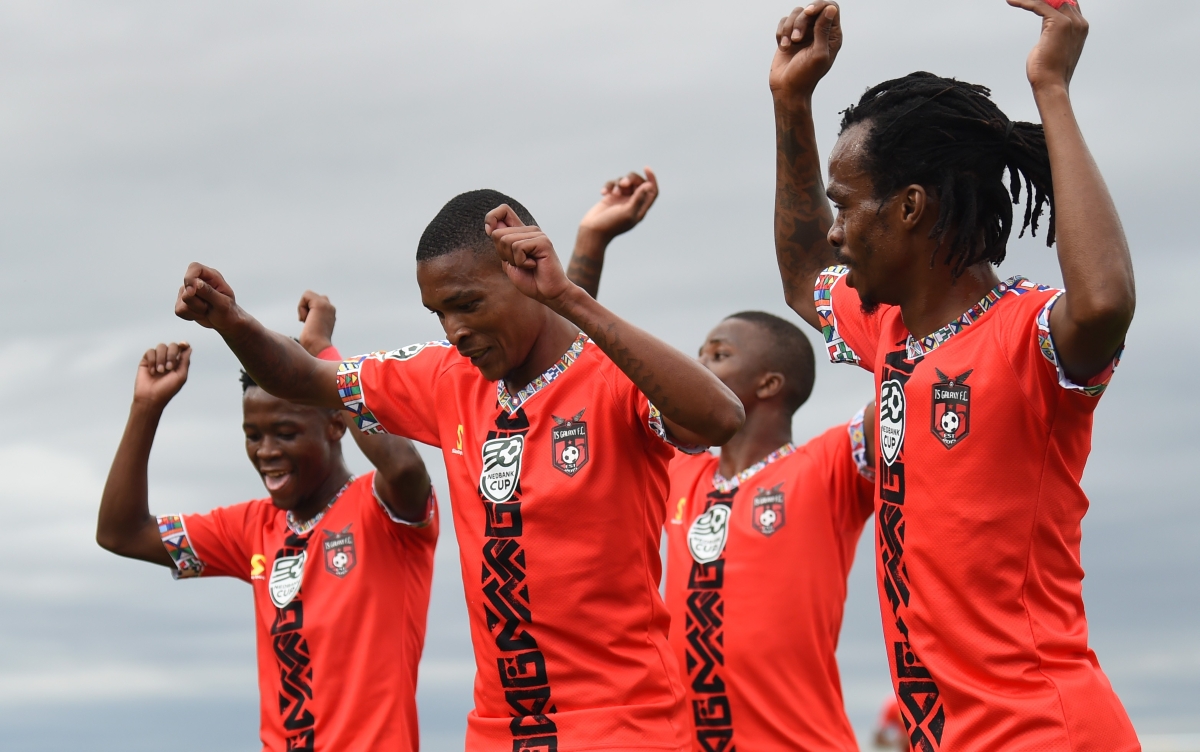 Tshepo Pakora of TS Galaxy celebrates goal with team mates during the 2026 Nedbank Cup Quarterfinal match between TS Galaxy and Jacksa Spears at Solomon Mahlangu Stadium, in Kwa Mhlanga on 08 March 2026 ©Phakamisa Lensman/BackpagePix