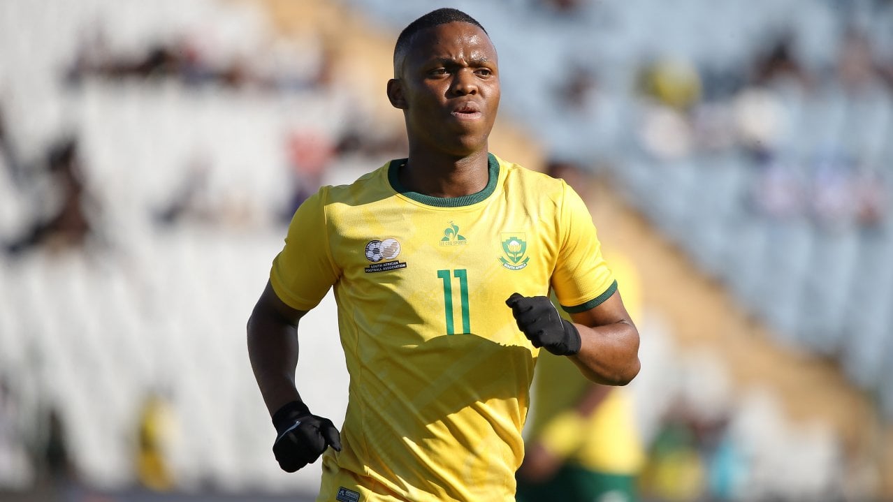 Mohau Nkota of South Africa during the 2025 International Friendly match between South Africa and Ghana at Dobsonville Stadium in Soweto 16 December 2025 ©Zamani Makautsi/BackpagePix