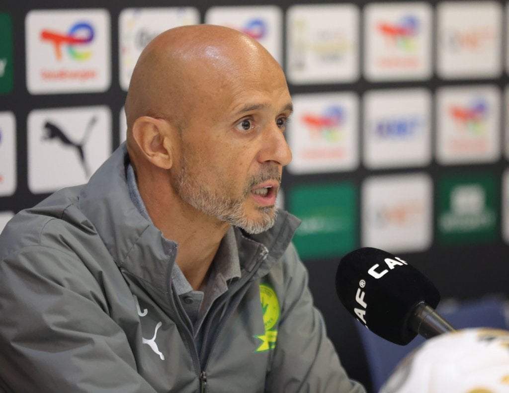 Miguel Cardoso, Head coach of Mamelodi Sundowns during the CAF Champions League 2025/26 quarter final Mamelodi Sundowns press conference at Loftus Versfeld Stadium in Pretoria on 12 March 2026 ©Samuel ShivambuBackpagePix