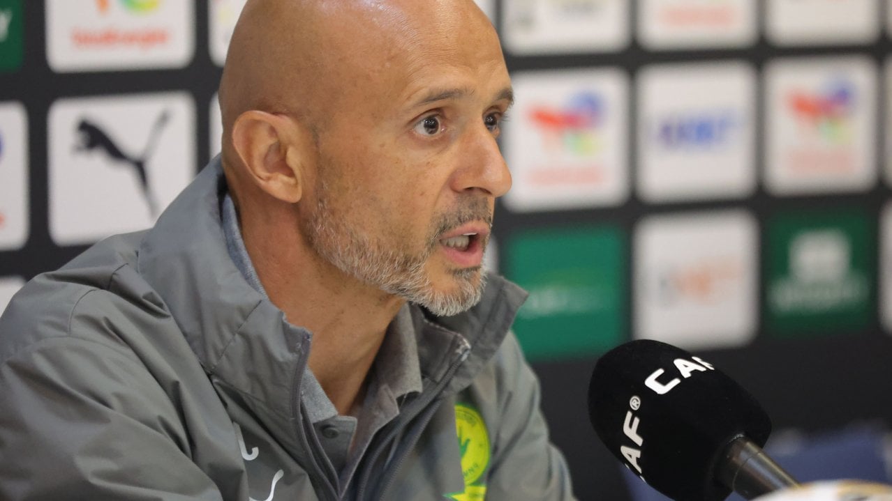 Miguel Cardoso, Head coach of Mamelodi Sundowns during the CAF Champions League 2025/26 quarter final Mamelodi Sundowns press conference at Loftus Versfeld Stadium in Pretoria on 12 March 2026 ©Samuel ShivambuBackpagePix