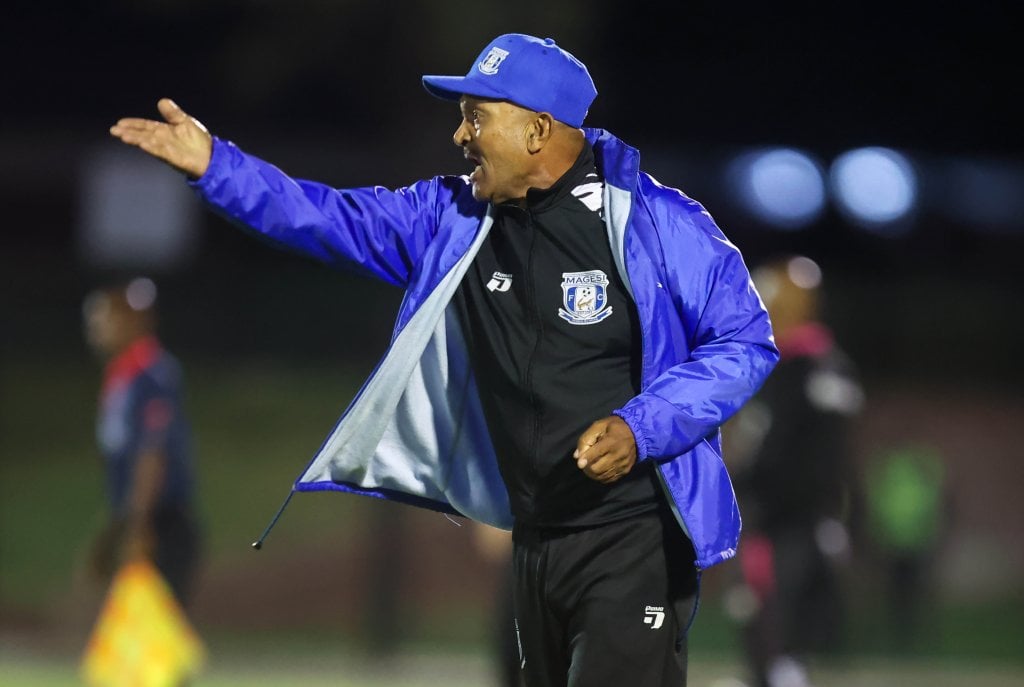 Allan Freese, head coach of Magesi reacts during the Betway Premiership 2025/26 match between Magesi and Marumo Gallants at the Seshego Stadium, Polokwane on 7 April 2026 ©Brian Rikhotso/BackpagePix