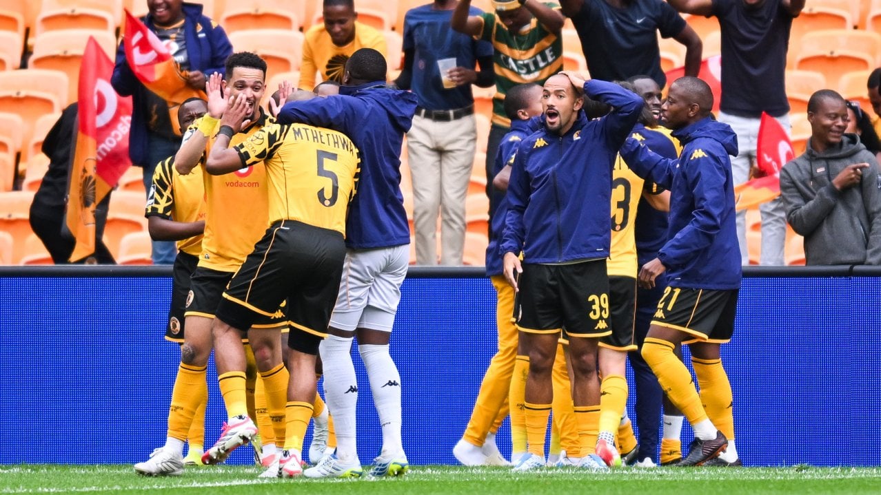Glody Lilepo of Kaizer Chiefs celebrates a goal with teammates during the Betway Premiership 2025/26 match between Kaizer Chiefs and TS Galaxy at FNB Stadium in Johannesburg on 12 April 2026 ©Alche Greeff/BackpagePix