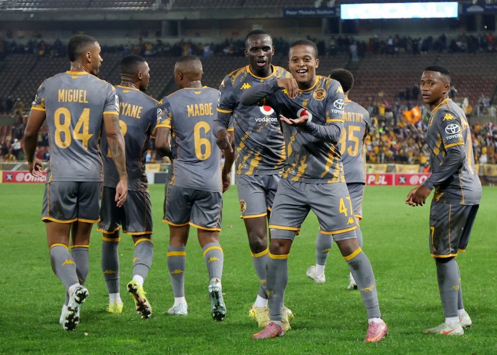 Wandile Duba of Kaizer Chiefs celebrates goal with teammates during the Betway Premiership 2025/26 match between Magesi FC and Kaizer Chiefs at New Peter Mokaba Stadium in Polokwane on 15 April 2026 ©Samuel ShivambuBackpagePix