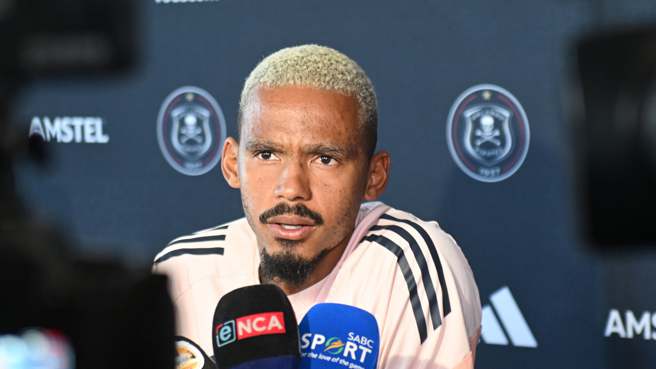 Oswin Appollis of Orlando Pirates during the Orlando Pirates Press Conference at Rand Stadium on the 21 April 2026 in Johannesburg ©Sydney Mahlangu BackpagePix