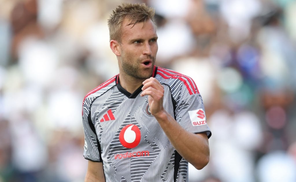 Andre de Jong of Orlando Pirates during the Betway Premiership 2025/26 match between Orlando Pirates and TS Galaxy at Mbombela Stadiumn in Nelspruit on 22 March 2026 ©Samuel ShivambuBackpagePix