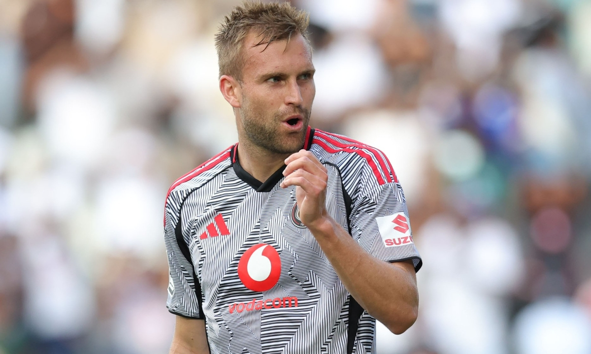 Andre de Jong of Orlando Pirates during the Betway Premiership 2025/26 match between Orlando Pirates and TS Galaxy at Mbombela Stadiumn in Nelspruit on 22 March 2026 ©Samuel ShivambuBackpagePix