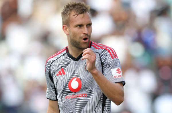 Andre de Jong of Orlando Pirates during the Betway Premiership 2025/26 match between Orlando Pirates and TS Galaxy at Mbombela Stadiumn in Nelspruit on 22 March 2026 ©Samuel ShivambuBackpagePix