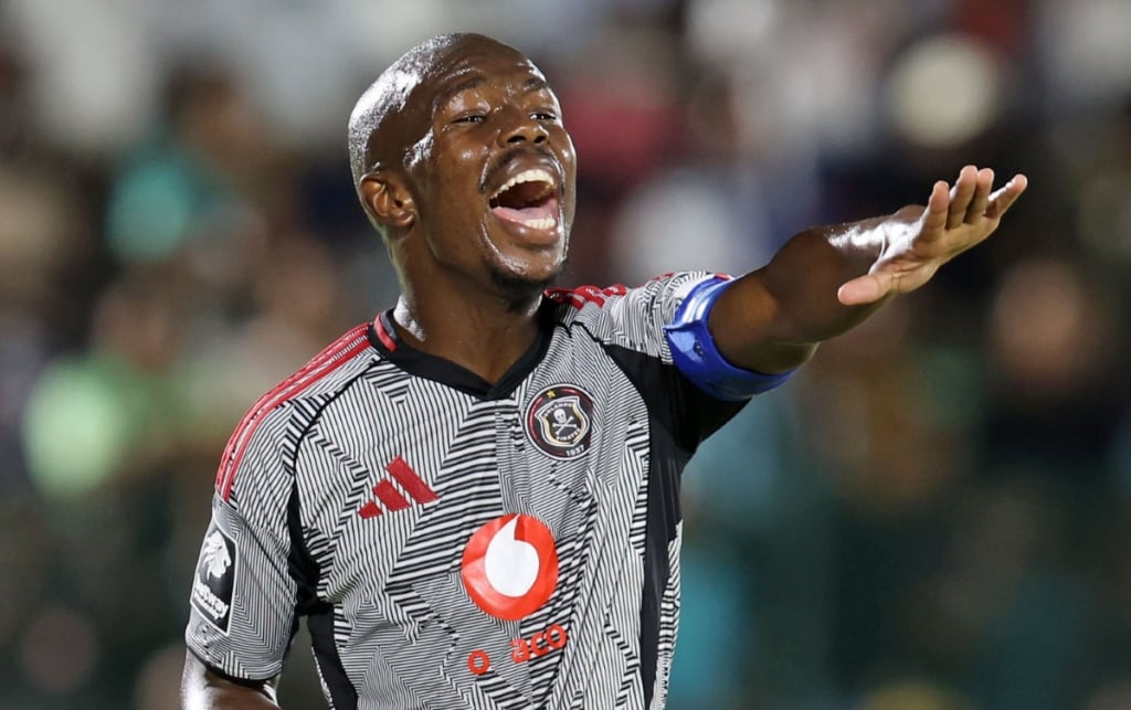Nkosinathi Sibisi of Orlando Pirates reacts during the Betway Premiership 2025/26 match between Richards Bay and Orlando Pirates at the Mhlathuze Sports Complex, Richards Bay on the 10 April 2026 ©Muzi Ntombela/BackpagePix