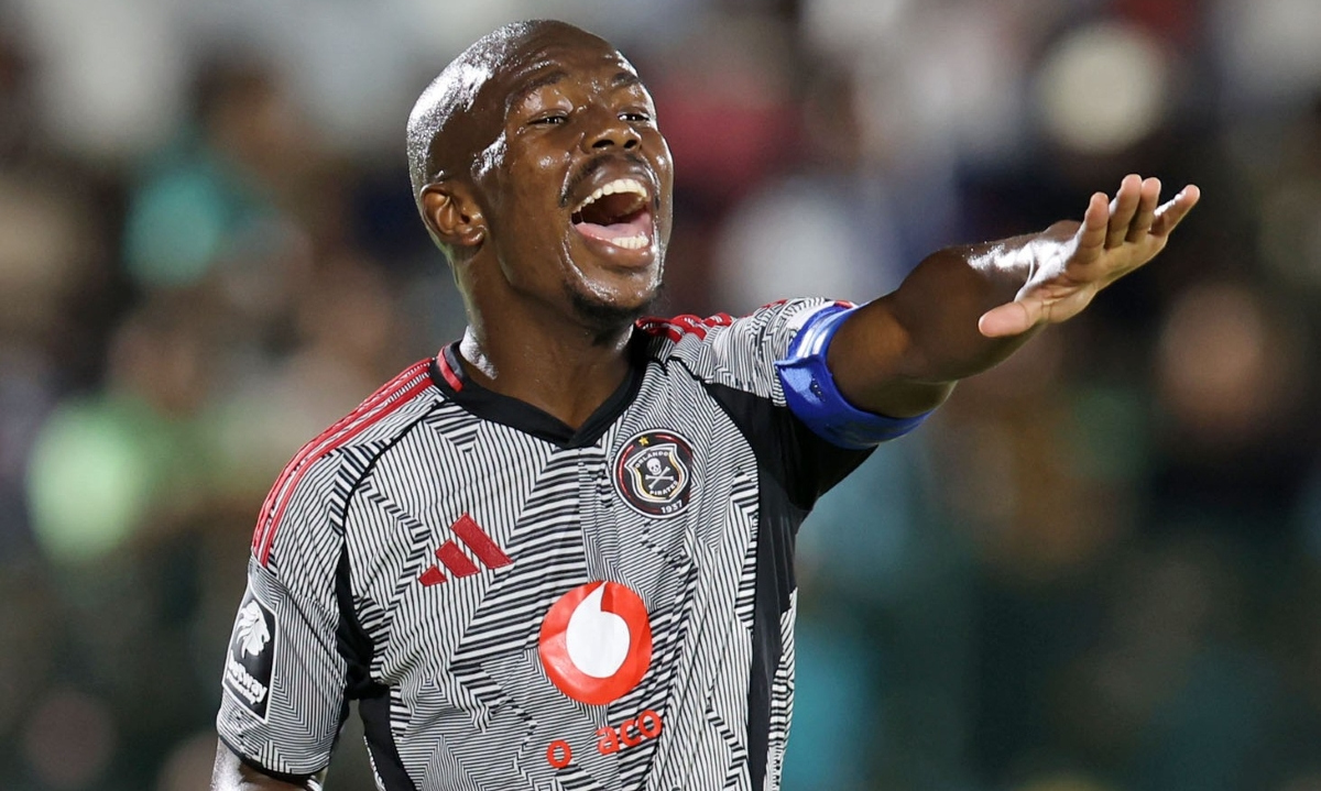 Nkosinathi Sibisi of Orlando Pirates reacts during the Betway Premiership 2025/26 match between Richards Bay and Orlando Pirates at the Mhlathuze Sports Complex, Richards Bay on the 10 April 2026 ©Muzi Ntombela/BackpagePix