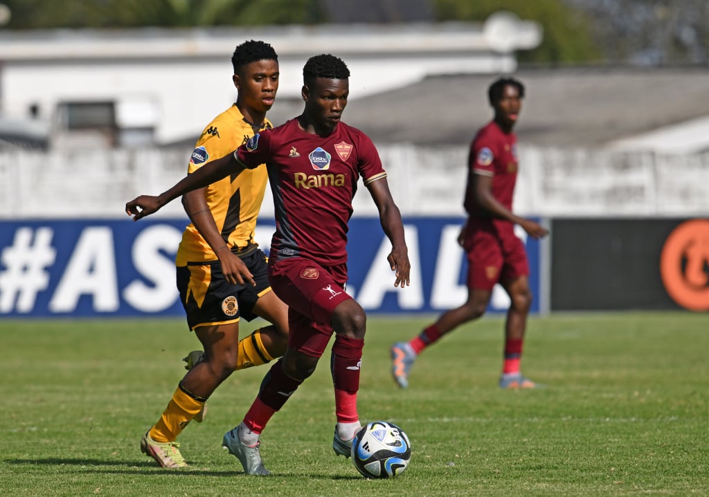 Vuyolwethu Andrieas of Stellenbosch FC is challenged by Naledi Hlongwane of Kaizer Chiefs during the DStv Diski Challenge 2023/24 game between Stellenbosch FC and Kaizer Chiefs at Idas Valley Sports Grounds on 28 April 2024 © Ryan Wilkisky/BackpagePix
