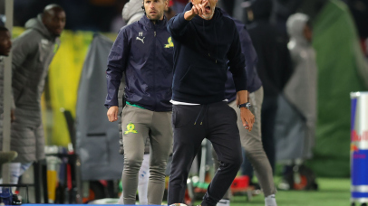 Miguel Cardoso, Head coach of Mamelodi Sundowns reacts during the Betway Premiership 2025/26 match between Mamelodi Sundowns and Kaizer Chiefs at Loftus Versfeld Stadium in Pretoria on 06 May 2026 ©Samuel ShivambuBackpagePix