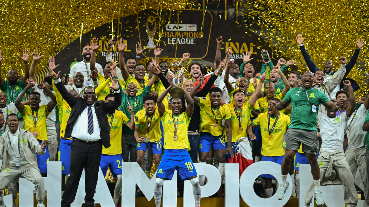 Mamelodi Sundowns Sundowns, CAF Champions League winners during the CAF Champions League 2025/26 2nd leg final match between AS FAR and Mamelodi Sundowns at Prince Moulay Abdellah Stadium in Rabat, Morocco on 24 May 2026 ©Nabil Ramdani/BackpagePix