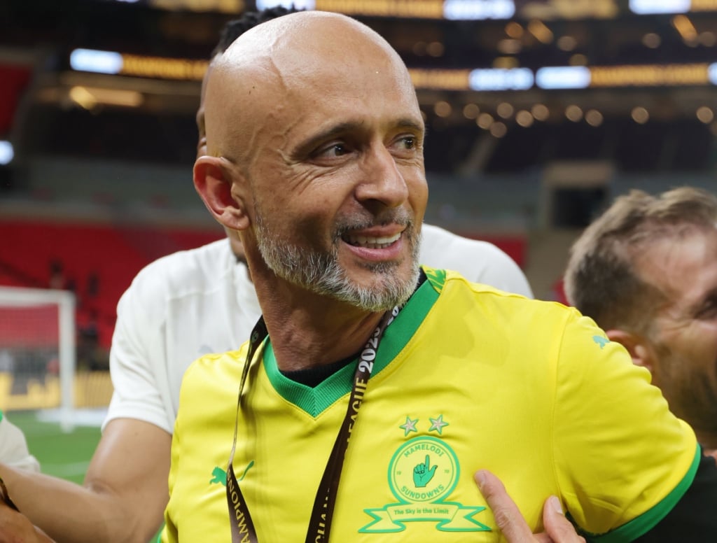 Miguel Cardoso, Head coach of Mamelodi Sundowns celebrates victory during the CAF Champions League 2025/26 2nd leg final match between AS FAR and Mamelodi Sundowns at Prince Moulay Abdellah Stadium in Rabat, Morocco on 24 May 2026 ©Samuel Shivambu/BackpagePix