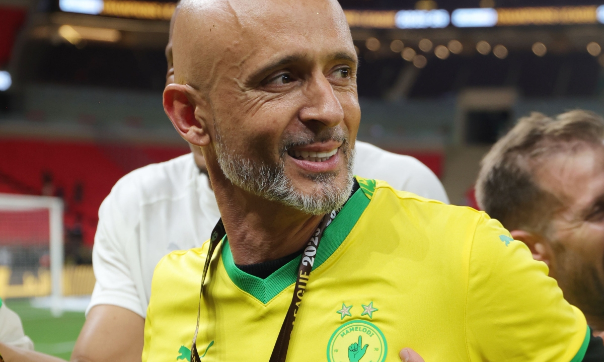 Miguel Cardoso, Head coach of Mamelodi Sundowns celebrates victory during the CAF Champions League 2025/26 2nd leg final match between AS FAR and Mamelodi Sundowns at Prince Moulay Abdellah Stadium in Rabat, Morocco on 24 May 2026 ©Samuel Shivambu/BackpagePix