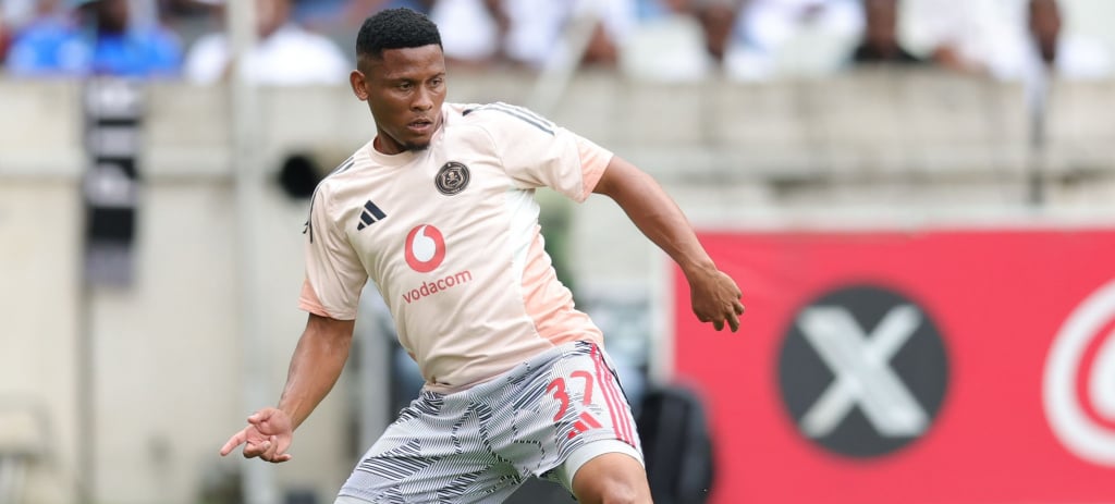 Thabiso Lebitso of Orlando Pirates warming up during the Betway Premiership 2025/26 match between Orlando Pirates and TS Galaxy at Mbombela Stadiumn in Nelspruit on 22 March 2026 ©Samuel ShivambuBackpagePix
