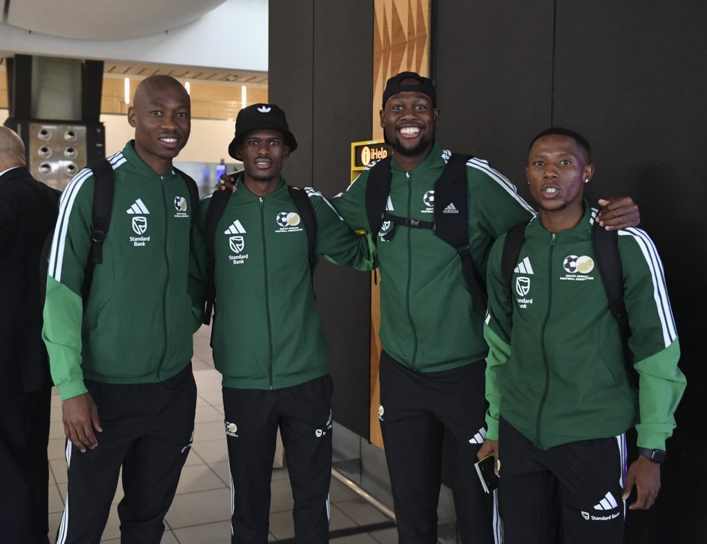 Samukelo Kabini, Thabang Matuludi, Evidence Makgopa and Tshepang Moremi of South Africa during FIFA World Cup 2026 South Africa departure at OR Tambo International Airport, in Johannesburg on 01 June 2026 ©Phakamisa Lensman/Backpagepix